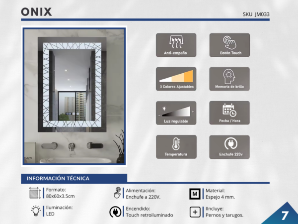Espejo LED con ANTIEMPAÑO – Modelo ONIX