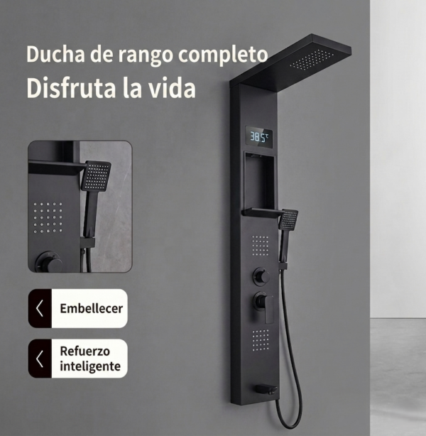 Panel de Columna de Ducha Hidromasaje LED Negro Mate – Horse