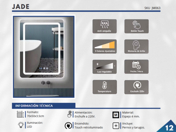 Espejo LED con ANTIEMPAÑO – Modelo JADE