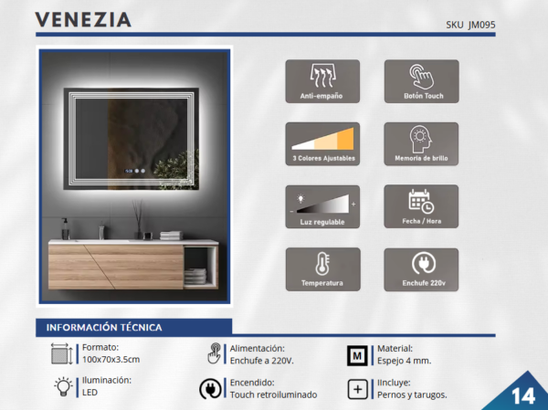Espejo LED con ANTIEMPAÑO – Modelo VENEZIA
