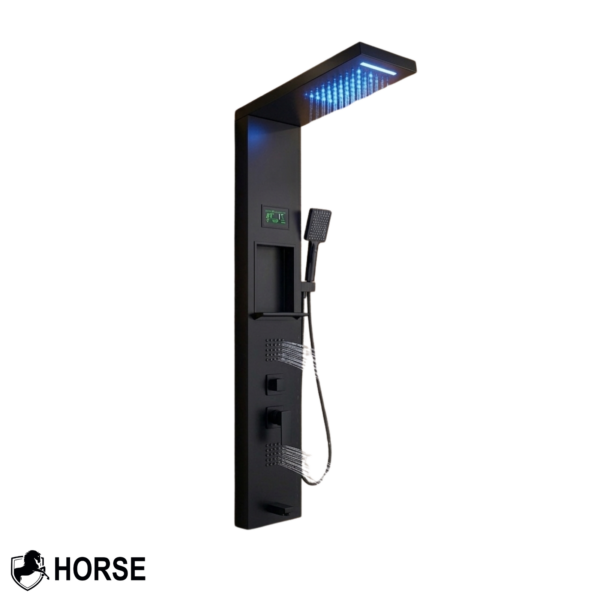 Panel de Columna de Ducha Hidromasaje LED Negro Mate – Horse