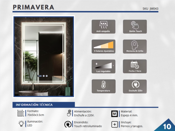 Espejo LED con ANTIEMPAÑO – Modelo PRIMAVERA