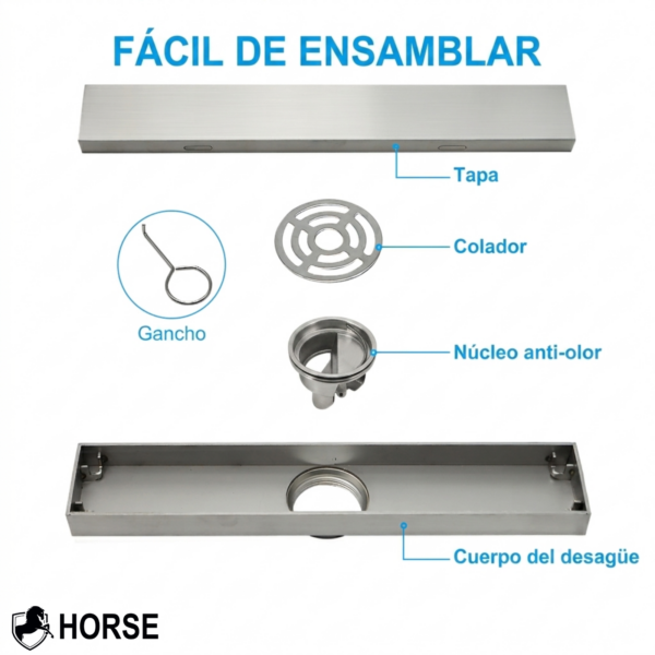 Sumidero de piso reversible acero satinado 50x8cm. HORSE