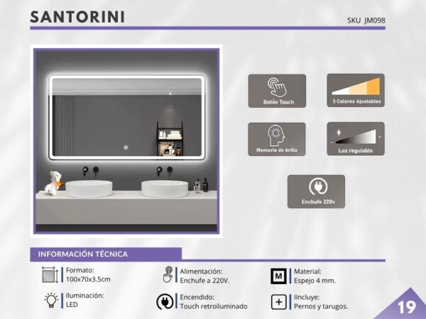 Espejo LED con 3 Luces – Modelo SANTORINI